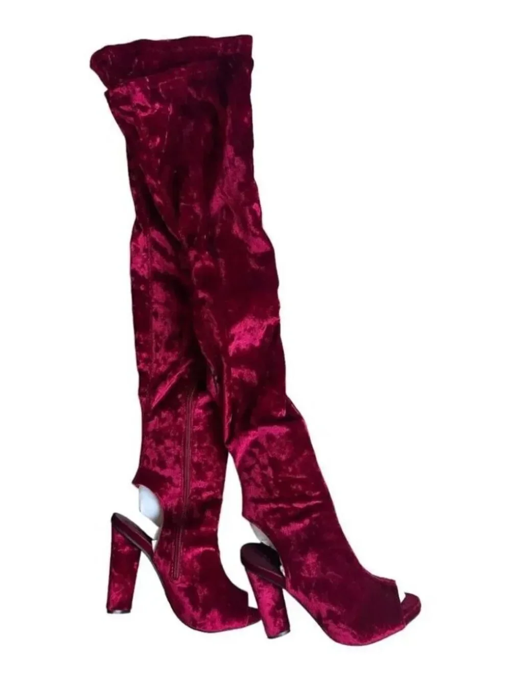 Bamboo - Red Velvet Over-the-Knee Thigh High Peep Toe